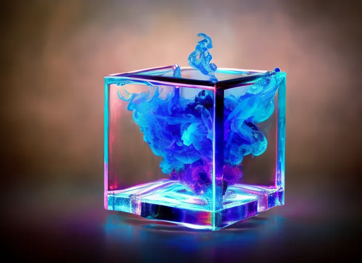 arcane-punk spinning cube made of glass, magic smoke, alchemist, magic experiment, bright art masterpiece 