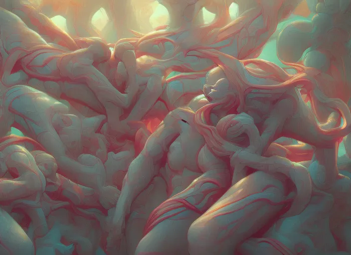 greek sculpture of intertwined bodies painted by james jean in pastel colors. artwork by Tooth Wu and wlop and beeple and dan mumford