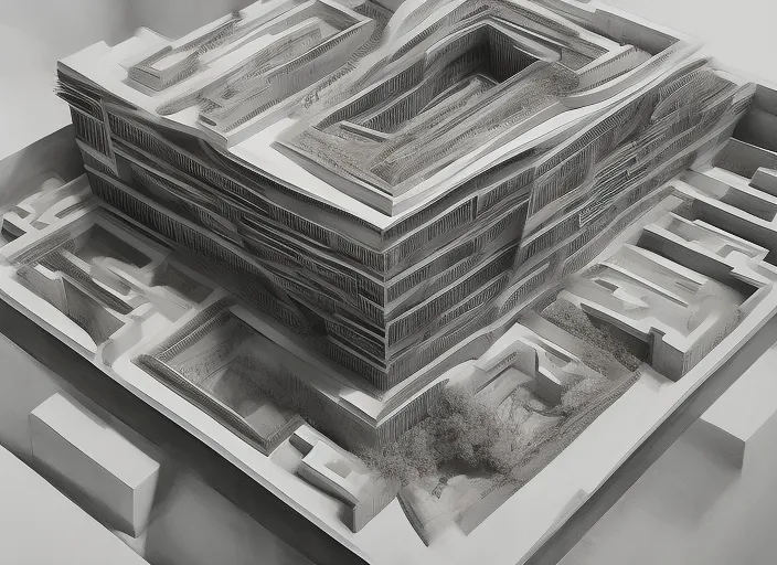 Biomimetic layers 3D architecture, hyperrealistic, creative perspective, architecture