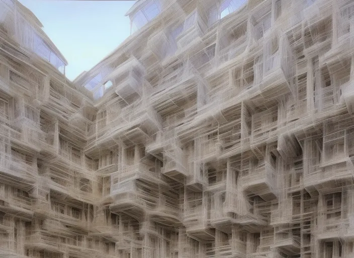 Biomimetic layers 3D architecture, hyperrealistic, creative perspective, architecture