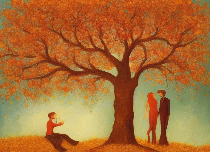 Couple in love, in famous art style, love tree