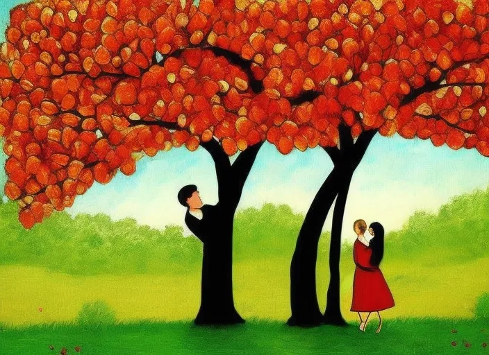 Couple in love, in famous art style, love tree