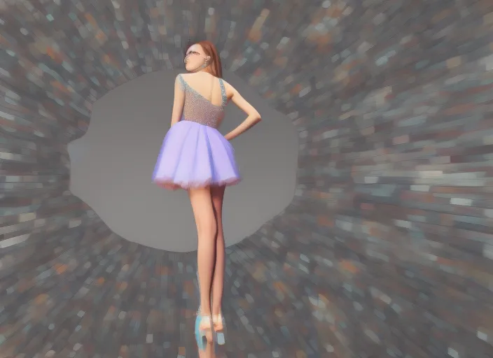 hyperrealistic 3D detailed image of a girl in a dress and in stockings looking at the mirror to another world dimension 