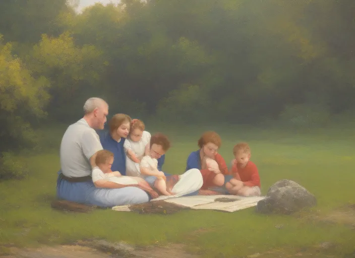 Father, mother and children contemplating nature