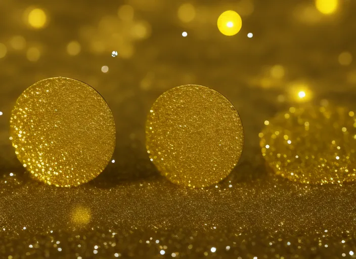 gold banknotes and coins with white and yellow luster particles