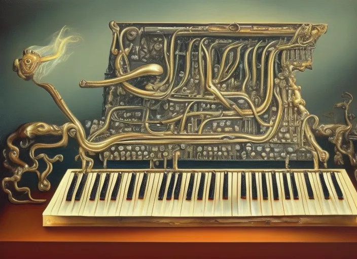 a synthesizer is melting, surreal masterpiece by salvador dali