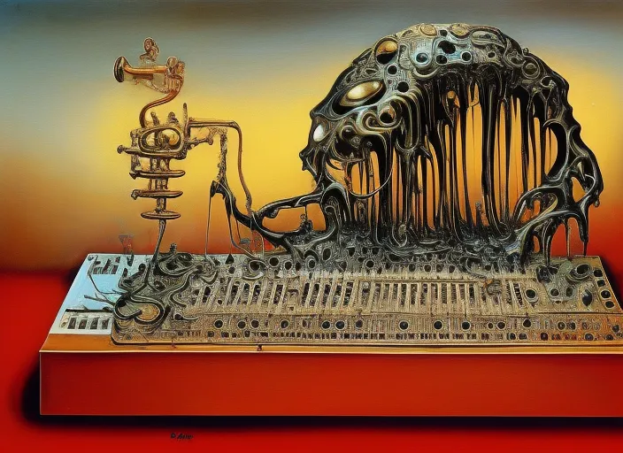 a synthesizer is melting, surreal masterpiece by salvador dali