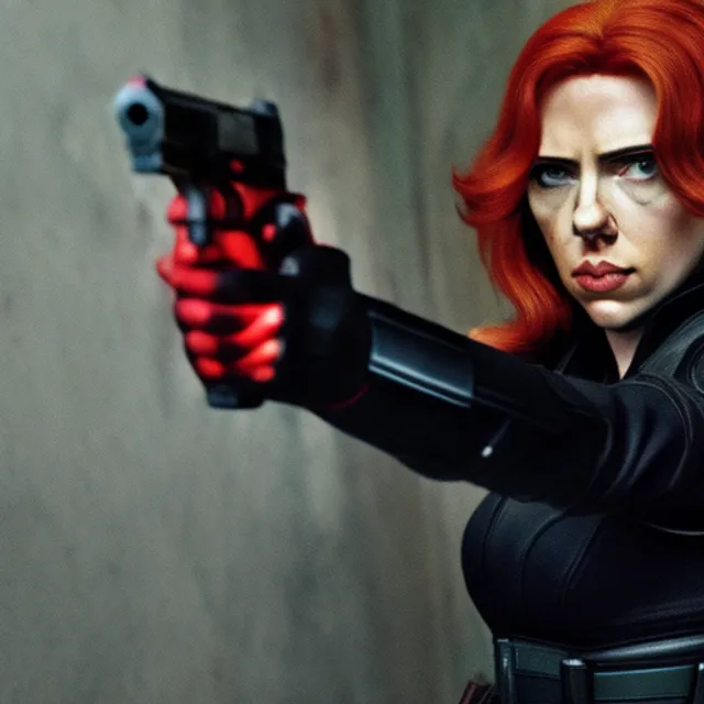 Scarlet johansson black widow holding a gun