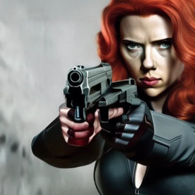 Scarlet johansson black widow holding a gun