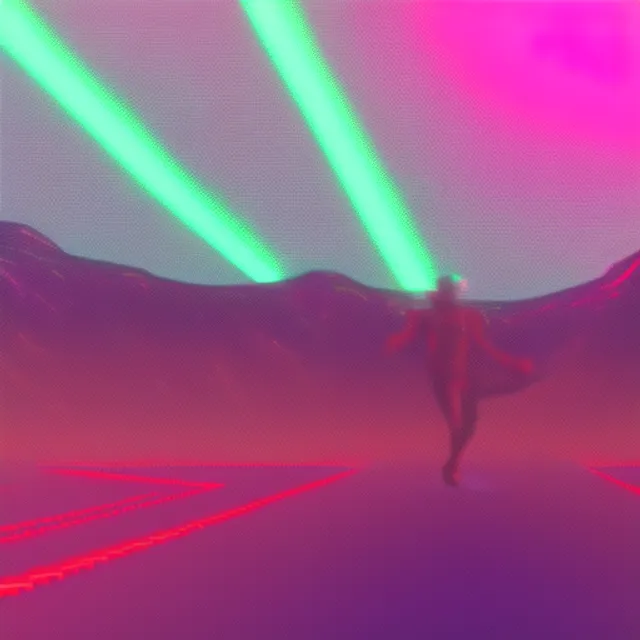 man running down a digital landscape, retro wave, synth wave 8k