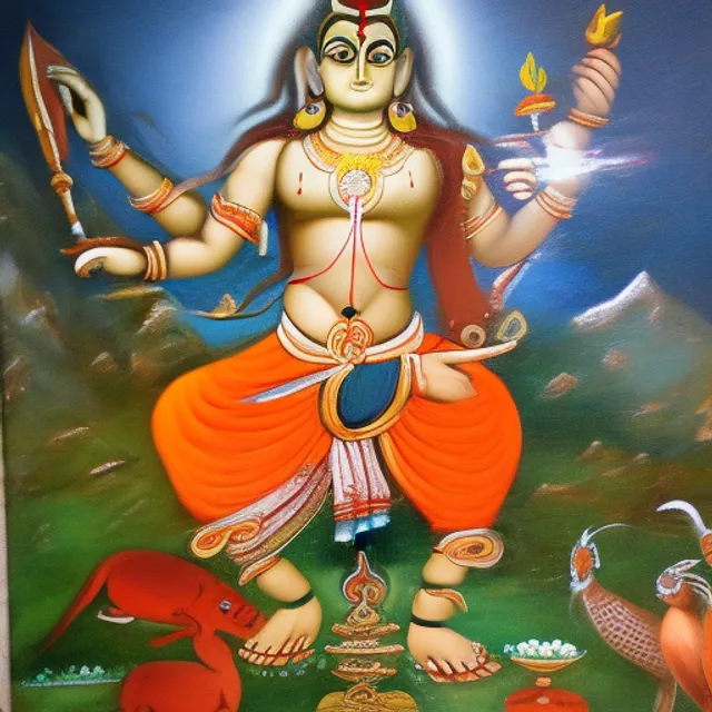 Lord Shiva with Parwati and his weapon at Kailash 