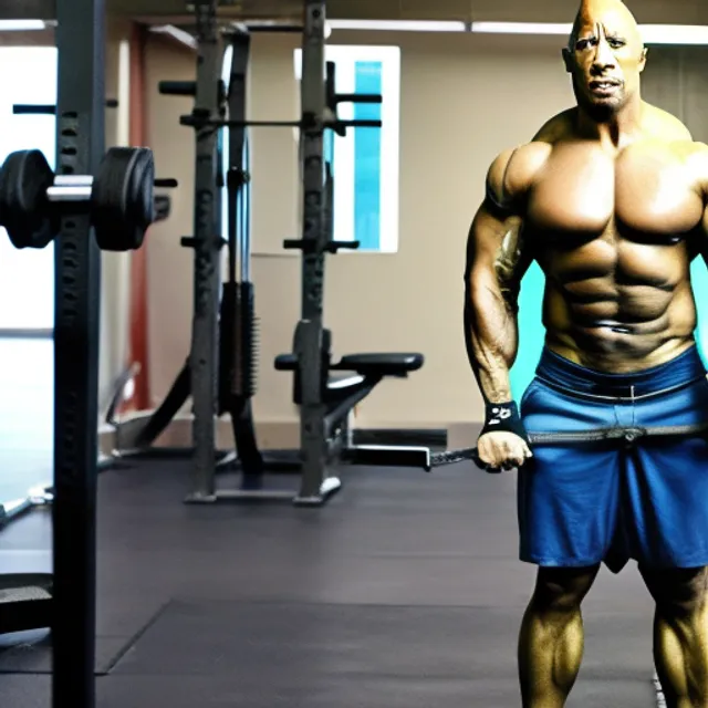 Dwayne Johnson at the gym lifting Weights with his shirt off