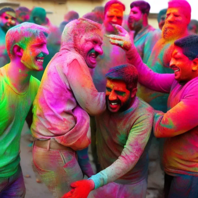 A funny guy playing Holi with friends 