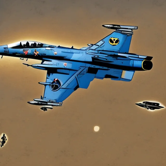 A F16 army plane droping a nuclear bomba.comic style