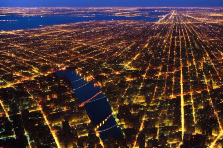 an aerial view of New York City at night, with the bright lights of the city shining like stars