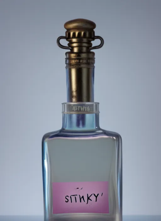 A fragrance bottle with "stinky" written on it