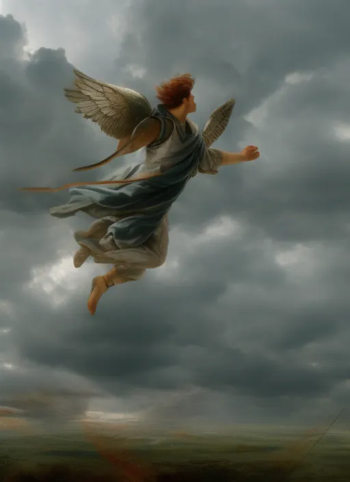 Angel falling from sky towards battle