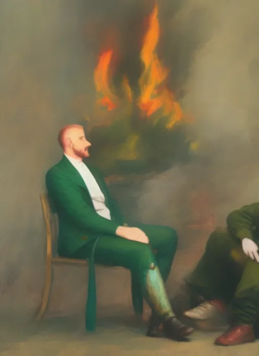  a male soccerer sitting next to fire wearing green and man sitting next to him