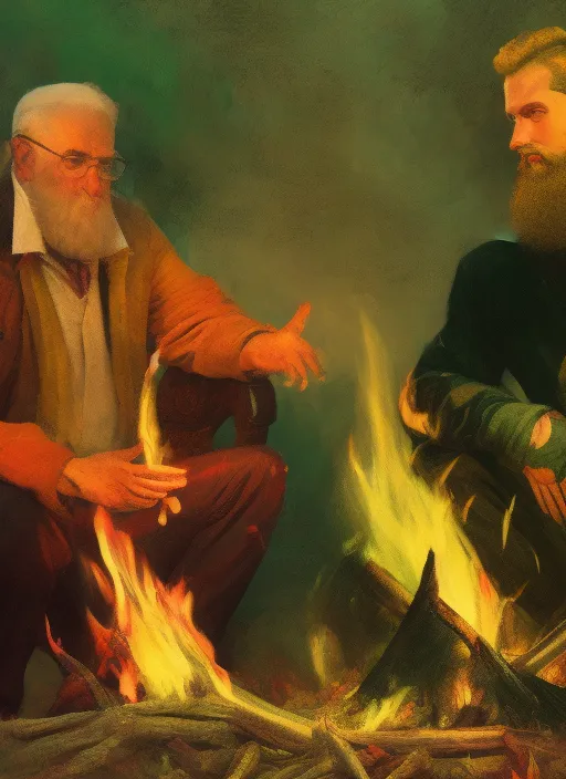  a male soccerer sitting next to fire wearing green and man sitting next to him