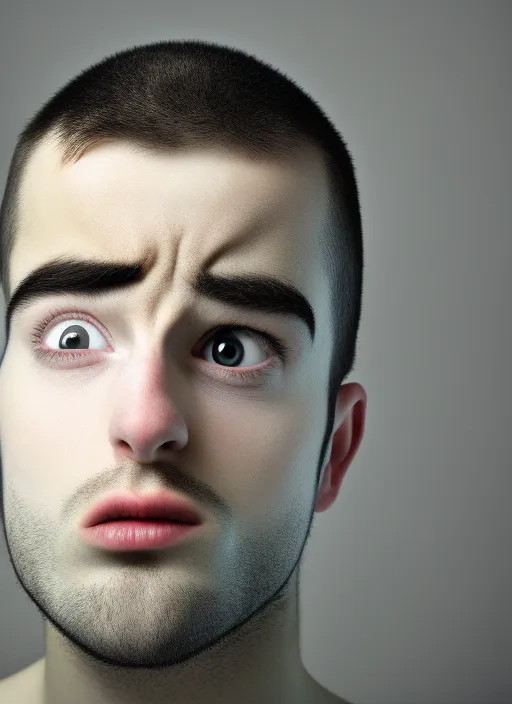  a young guy with a surprised expression on his face. forehead, face, nose, cheek, skin, head, lip, chin, eyebrow, hairstyle »
