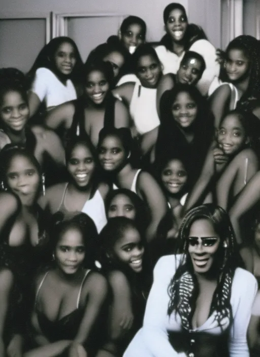 a picture of R. Kelly at a sleepover with a whole bunch of black teenage girls