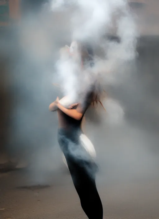 a dancing girl in smoke 