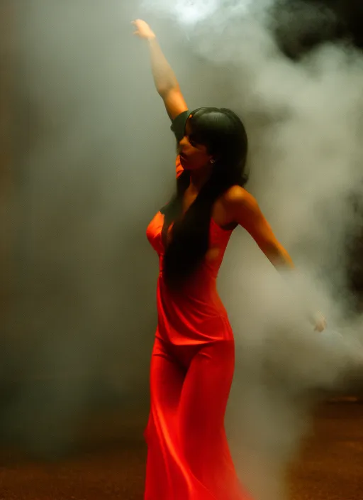 a dancing girl in smoke 