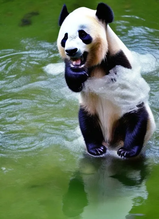 A panda in water