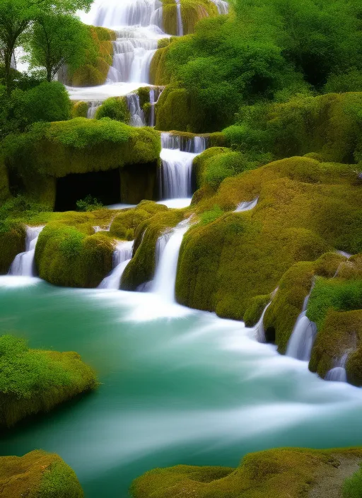 Scenery of waterfall Change to snow-capped mountains