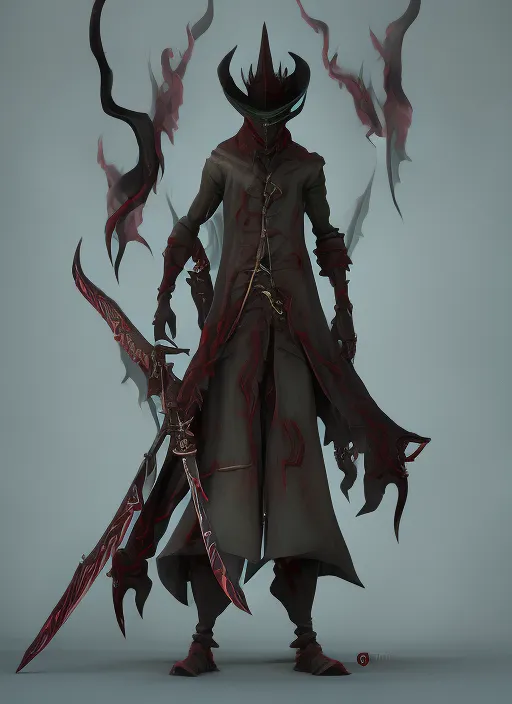 Lovecraftian character Cthulhu, with the hunter hat, and the saw cleaver, with bloodborne weapons, full body, in the style bloodborne style, full body, dark fantasy, trending on ArtStation, --ar 4:5