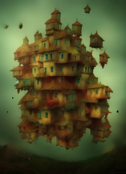 photorealistic flying house, many details, Ultra detailed, octane render, by Alexander Jansson