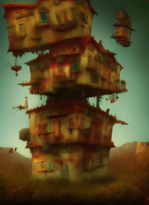 photorealistic flying house, many details, Ultra detailed, octane render, by Alexander Jansson ultra High defination quality 