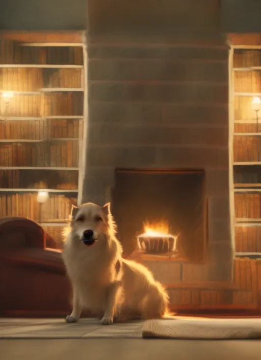 pale young man sitting in an armchair reading beside a big fireplace, bookshelves covering the dark walls, dogs lying on the floor, rule of thirds, dark room, ultra 8k quality with full detail 