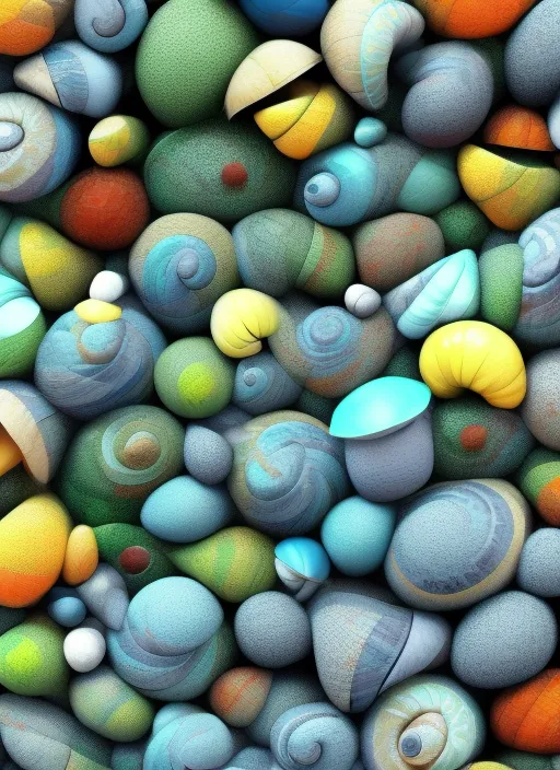 Stone, snail, wallpaper, colorful, blue gray green, 3d pattern, 8k. make the snail colorful, add a 3d texture to the stone