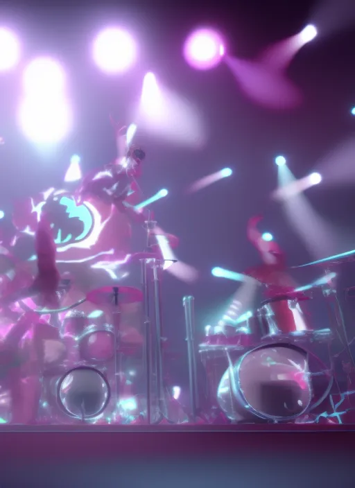 a wholesome animation key shot of a band behemoth performing on stage, medium shot, studio and  animation, 3 d, sharp, rendered in unreal engine 5, anime key art by , bloom, dramatic lighting, 8k extreme quality