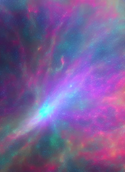 Abstract hyper-realistic image of a voluminous galaxy, shimmering colors, blue, purple, orange, green, ultra detailed, octane rengeo, space, 8k