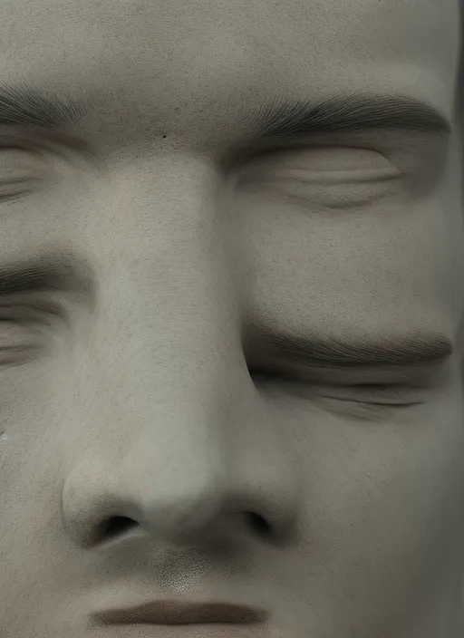  sculpture of a human face, with every detail, from the pores on the skin to the hairs on the eyebrows, captured in extreme high definition.