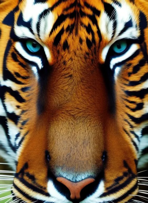 Use a close-up of a tiger's face to capture its majestic features, such as its piercing eyes, powerful jaws, and distinctive stripes.