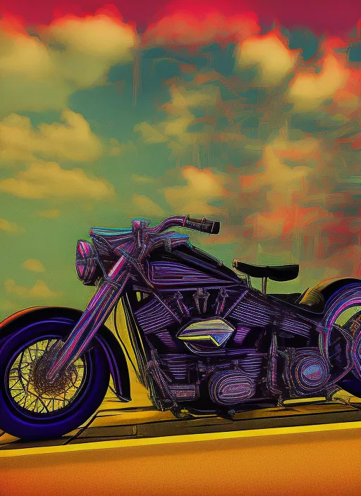 synthwave art of a harley davidson panhead engine digital art