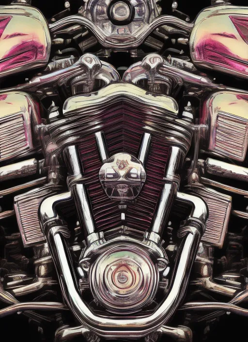 synthwave art of the heart of a harley davidson panhead engine digital art