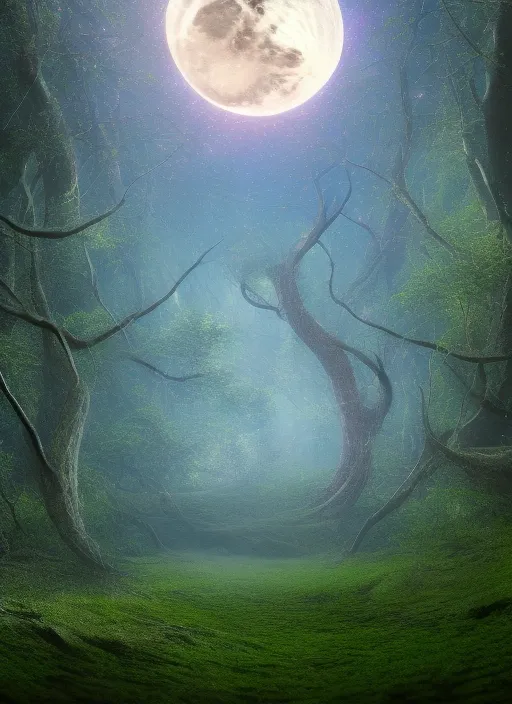 “a Snake in the Forest, Full Moon, Stars, and Sacred Geometry, Full HD, 8k, Hyper Realistic. add a galaxy”