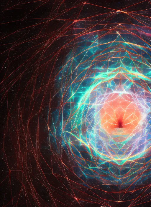 sacred geometry, matrix, cosmic, galaxy, hyper realistic, 8k, cinematic, detailed, om