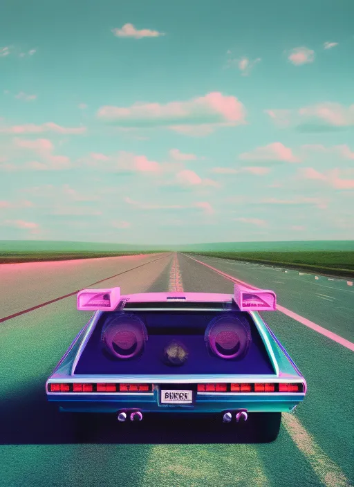 Car on the highway synth wave style