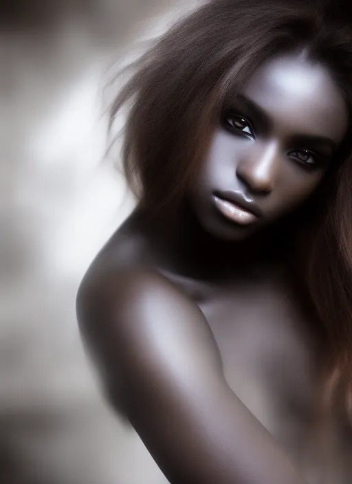 mdjrny-v4, young black Fashion Model with Gorgeous Hair by Greg Rutkowski and Magali Villeneuve, Beautiful Eyes, Toned Body, Cinematic Lighting, Depth of Field, Photography