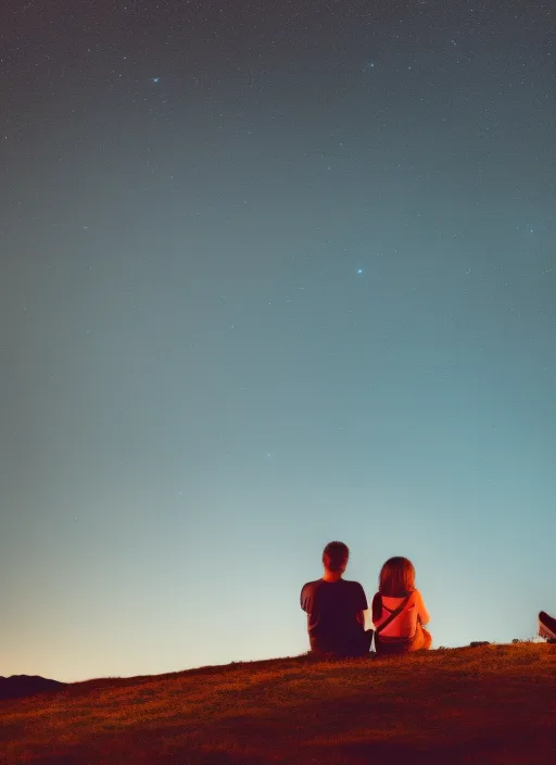 couple is sitting on the hill top watching night stars ai


