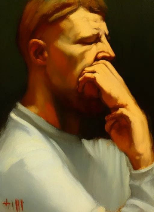 A Painting of a Man with His Hands Folded in Contemplation, Faith. contemplation, faith