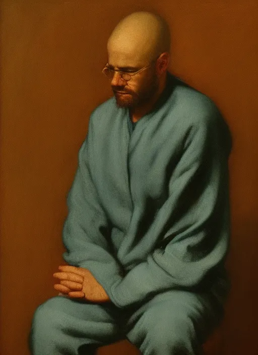 A Painting of a Man with His Hands Folded in Contemplation, Faith. contemplation, faith