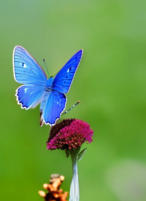A blue butterfly landing on a flower