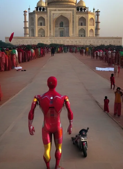 Ironman in India watching tajmahal 
