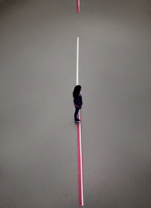 a person standing on marks looking at the space